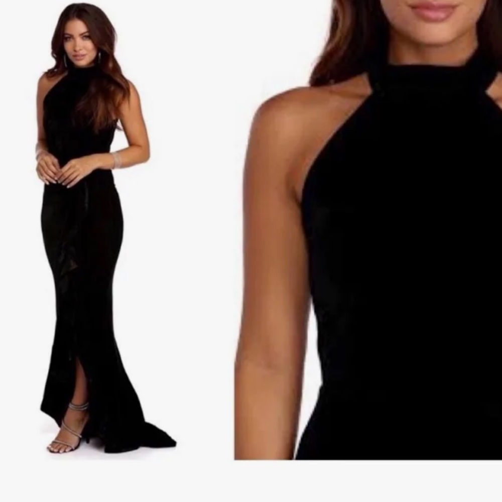 Like New Windsor Lena Stretch Velvet Ruffle Dress